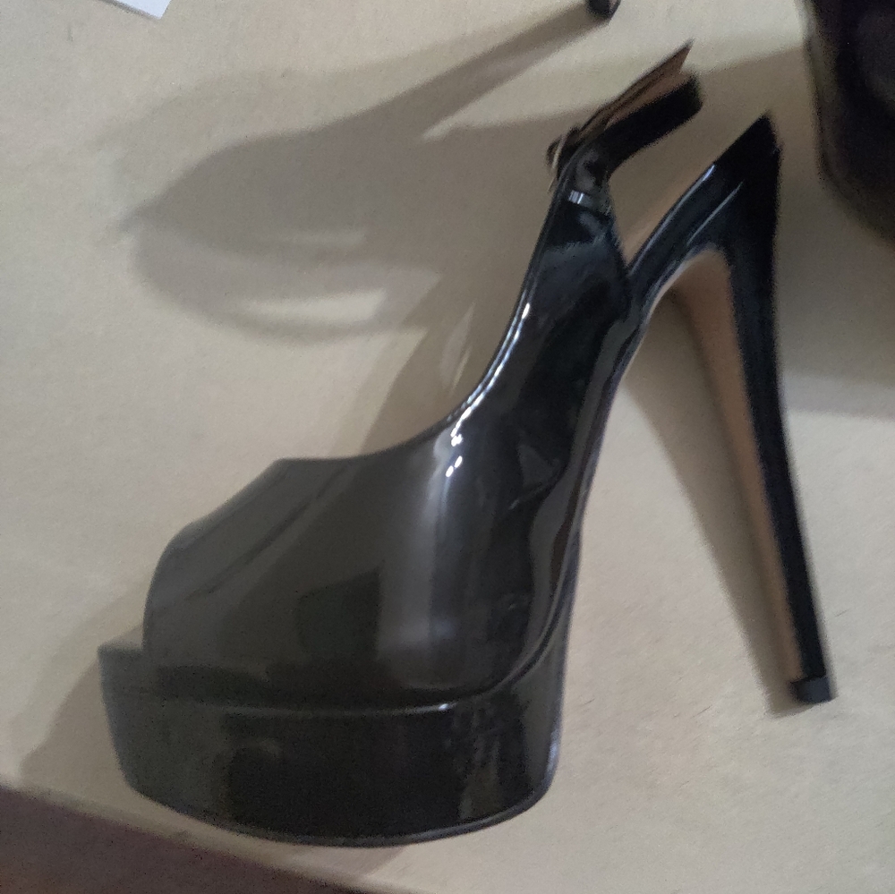 Black Patent Slingback Peep Toe Heels 6.5 - Picture 6 of 7
